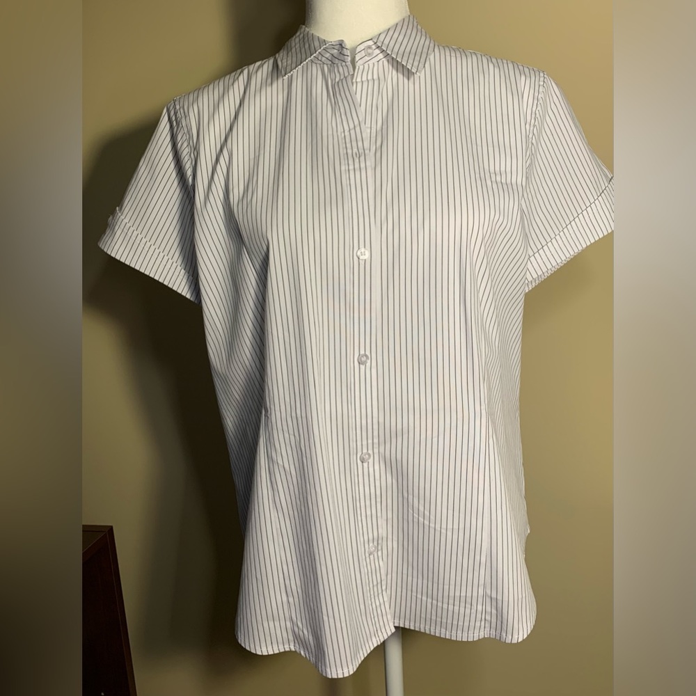 EUC Blouse: Short Sleeve, Button Down, Liz Claiborne Career Petite, Cotton Blend